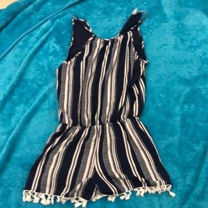 Navy blue and white striped romper